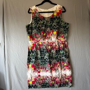 Cleo Petites Womens Abstract Floral Midi Dress 16 Cotton Sleeveless Event Guest